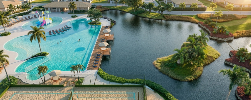 Piscinas integradas com o lago no Terra Brasilis em Caucaia.